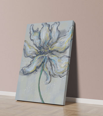 Elegant blue and green abstract floral artwork with flowing lines
