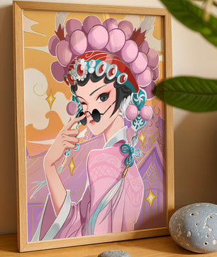 Personaje de anime elegante con atuendo tradicional y detalles dorados