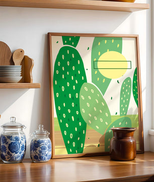 Art abstrait de cactus avec des éléments verts et jaunes