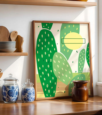 Abstract cactus art with green and yellow elements