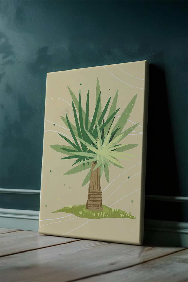 Illustrated tropical yucca plant with a textured background