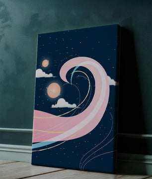 Cosmic Waves and Planets with Whimsical Pink Swirls and Stars - Mi tienda