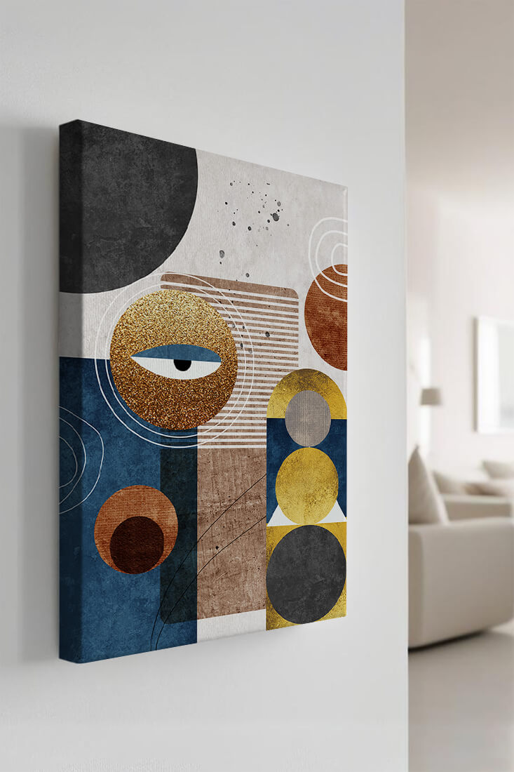 Abstract geometric artwork with gold and blue elements