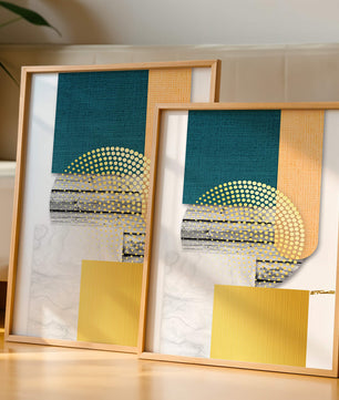 Abstraktes geometrisches Design mit Texturen und goldenen Akzenten