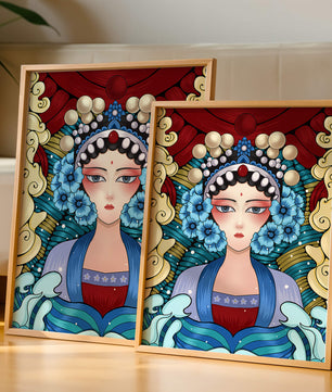 Traditional Asian Portrait with Vibrant Colors and Floral Details