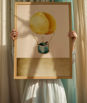 Charming Hot Air Balloon Illustration with Golden Accents