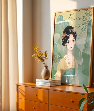 Traditional Asian Art Featuring Woman with Jewel Embellishments