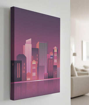 Modern Abstract Cityscape at Sunset with Reflective Water - Mi tienda