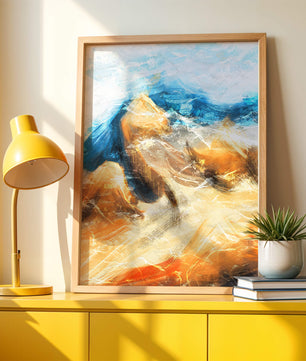 Paisaje abstracto con tonos azules y dorados