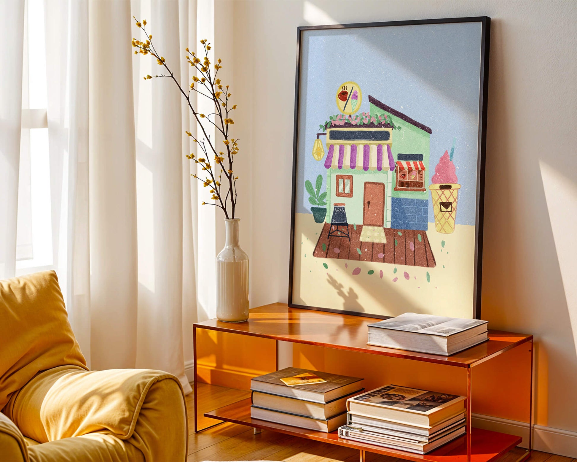 Ilustración encantadora de café con elementos de helado y café