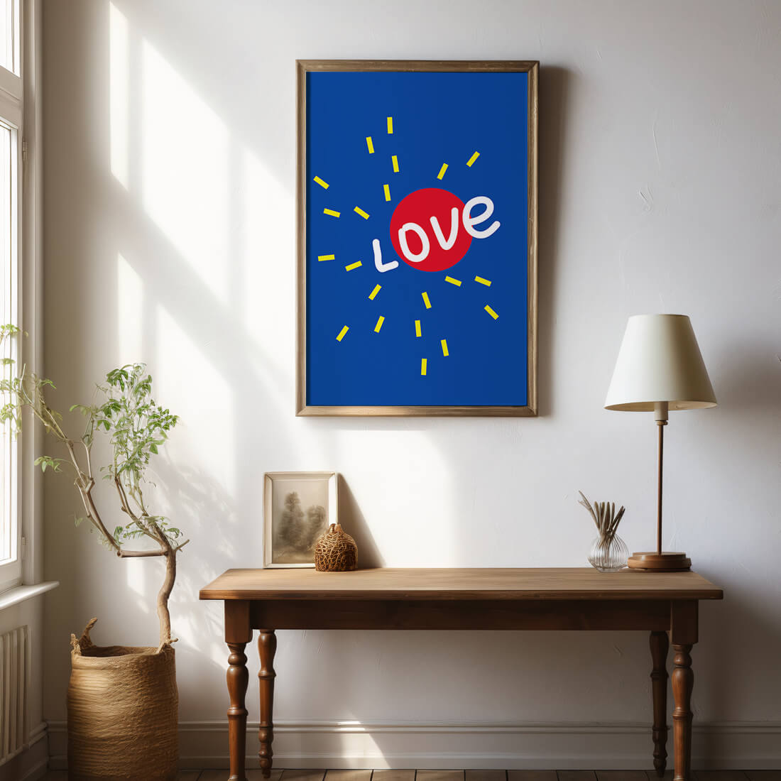 Colorful love-themed abstract design with bold elements