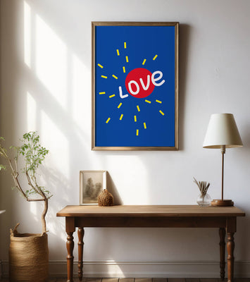 Colorful love-themed abstract design with bold elements