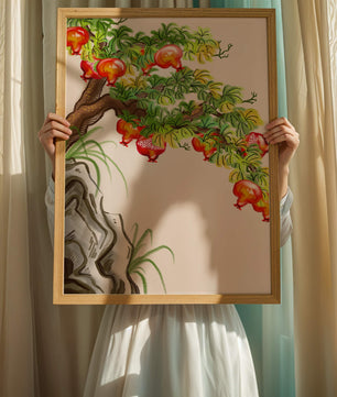 Ruhige Landschaft mit Granatapfelbaum und Felsvorsprung