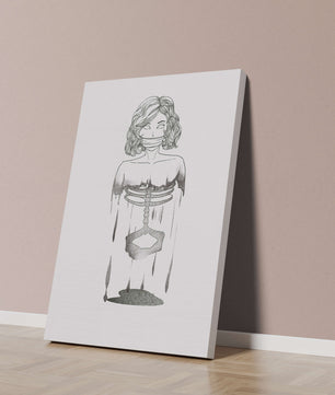 Surreal illustration of a woman with abstract ribcage and melting effect