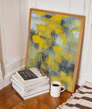 Abstract Yellow and Gray Geometric Art with Textured Patterns - Mi tienda