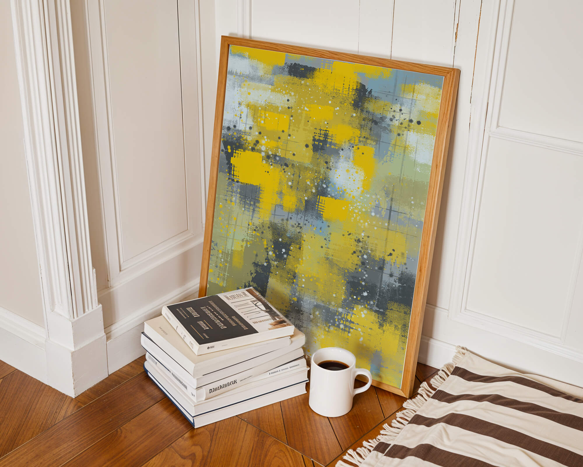 Abstract Yellow and Gray Geometric Art with Textured Patterns - Mi tienda