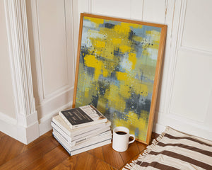 Abstract Yellow and Gray Geometric Art with Textured Patterns - Mi tienda