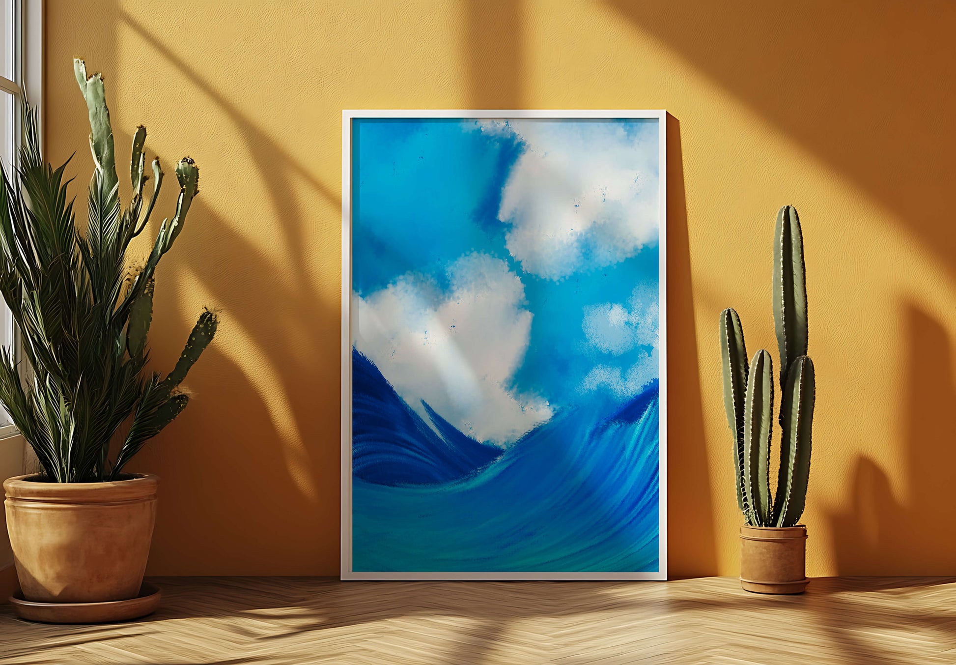 Beautiful ocean waves under a cloudy sky artwork