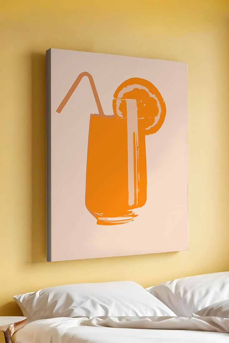 Ilustración de jugo de naranja con pajilla y rodaja de naranja