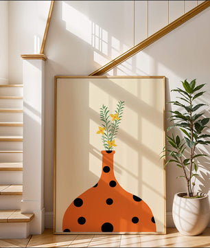 Colorful Polka Dot Vase with Yellow Flowers and Green Leaves - Mi tienda