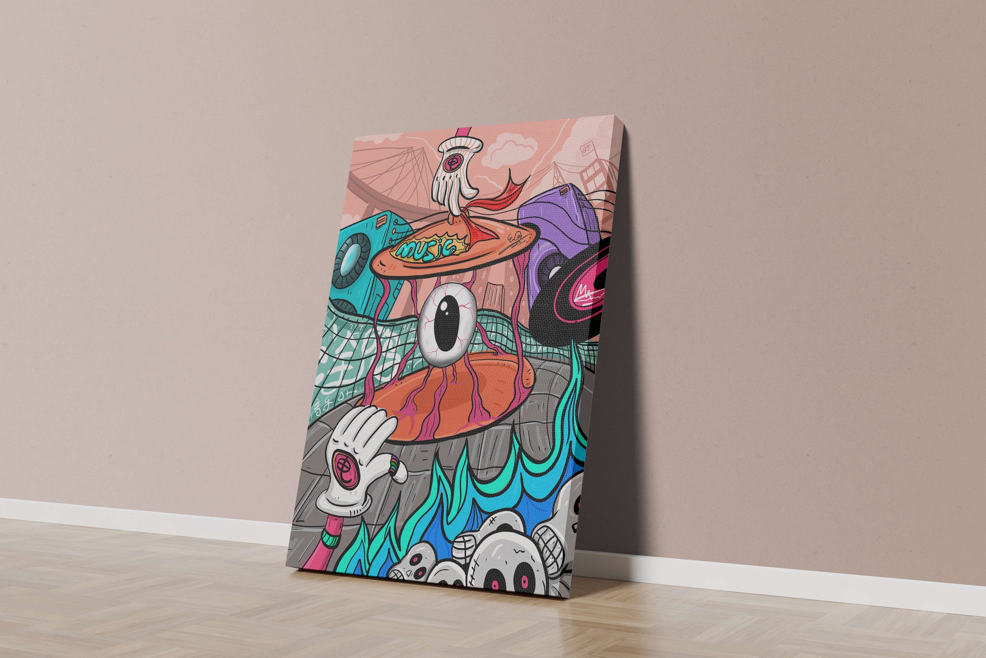 Colorful abstract surrealism illustration featuring vivid eye and surreal elements
