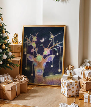 Illuminated Fantasy Deer with Floral Antlers and Hanging Stars - Mi tienda