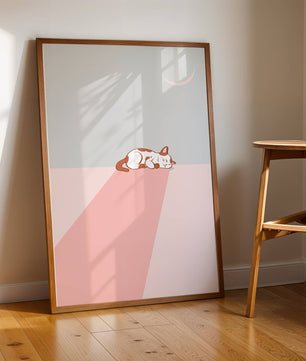 Schlafende Katze in minimalistischer Mondlichtszene
