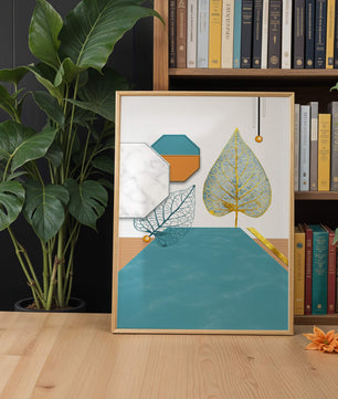 Artistic Composition with Geometric Shapes and Golden Leaf Detail - Mi tienda
