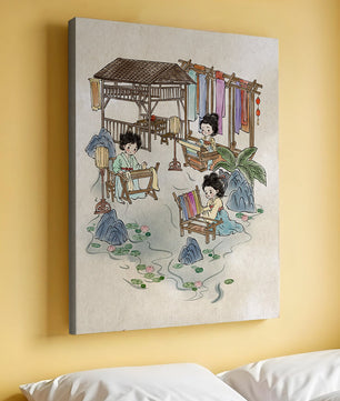 Charmante illustration des arts textiles traditionnels dans un cadre serein