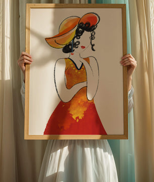 Elegante Frau in einem lebendigen Hut und Kleid Illustration