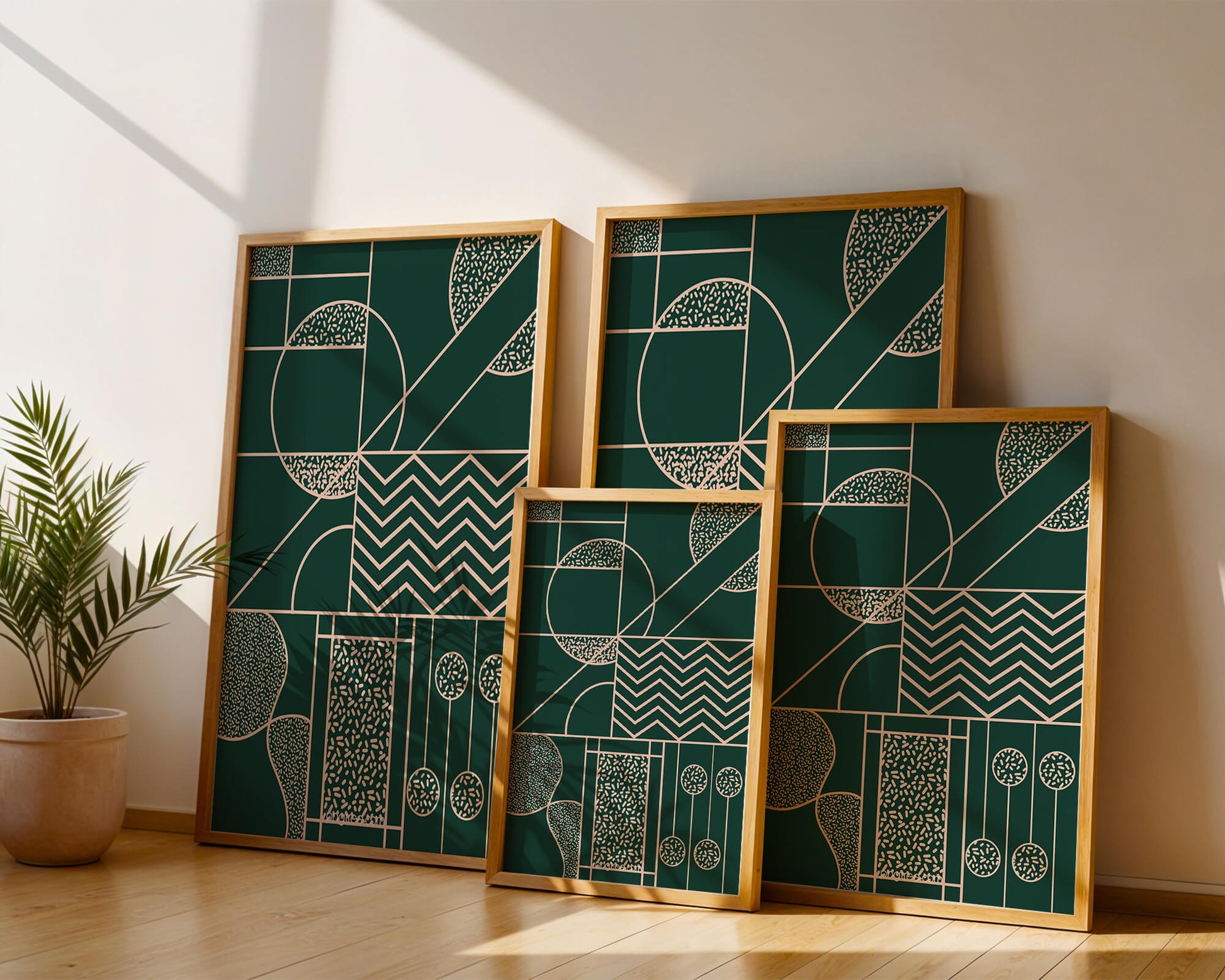 Geometric Abstract Art with Circle and Line Patterns