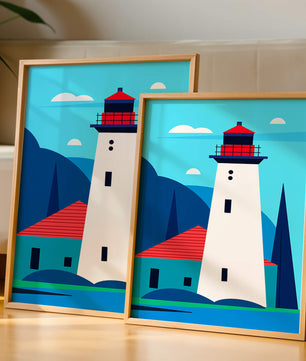 Illustration moderne d'un phare avec des couleurs vives