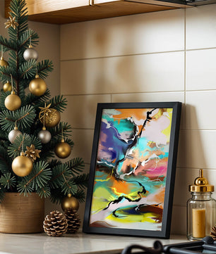 Pintura abstracta colorida con líneas vibrantes y dinámicas