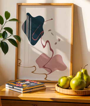 Abstract Minimalist Art with Curved Lines and Golden Accents