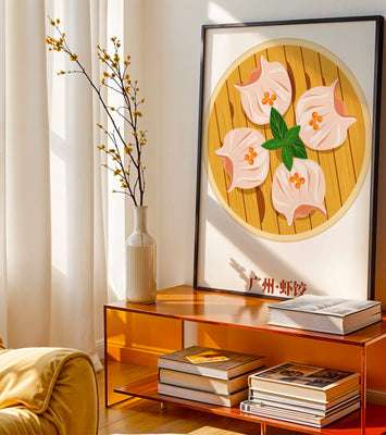 Illustration of traditional dim sum dish with vibrant colors