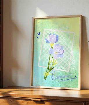 Ilustración floral delicada con colores pastel y lunares