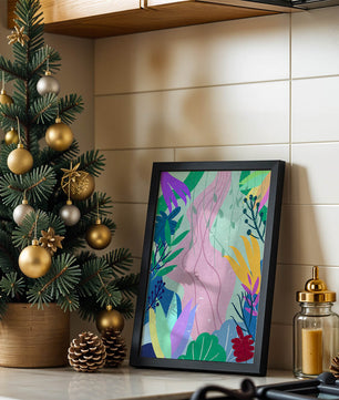 Abstract Botanic Composition with Vibrant Leaves and Shapes
