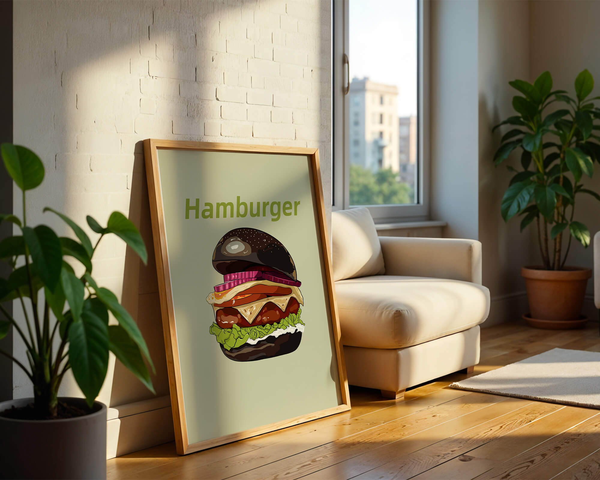Delicious hamburger illustration with vibrant ingredients