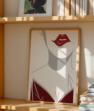 Minimalist Art with Red Lips and Elegant Dress - Mi tienda