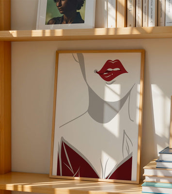 Minimalist Art with Red Lips and Elegant Dress