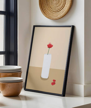 Minimalist Red Flower in White Vase on Beige Background - Mi tienda