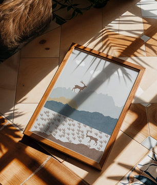Majestic Deer and Mountain Landscape in Minimalist Style - Mi tienda