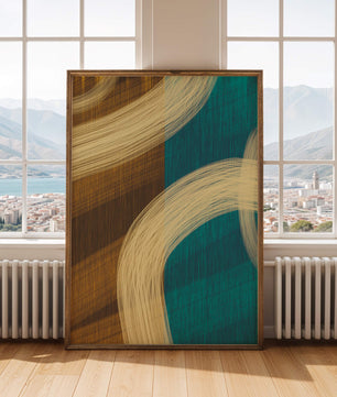 Abstract art with flowing brushstrokes and textured color contrast