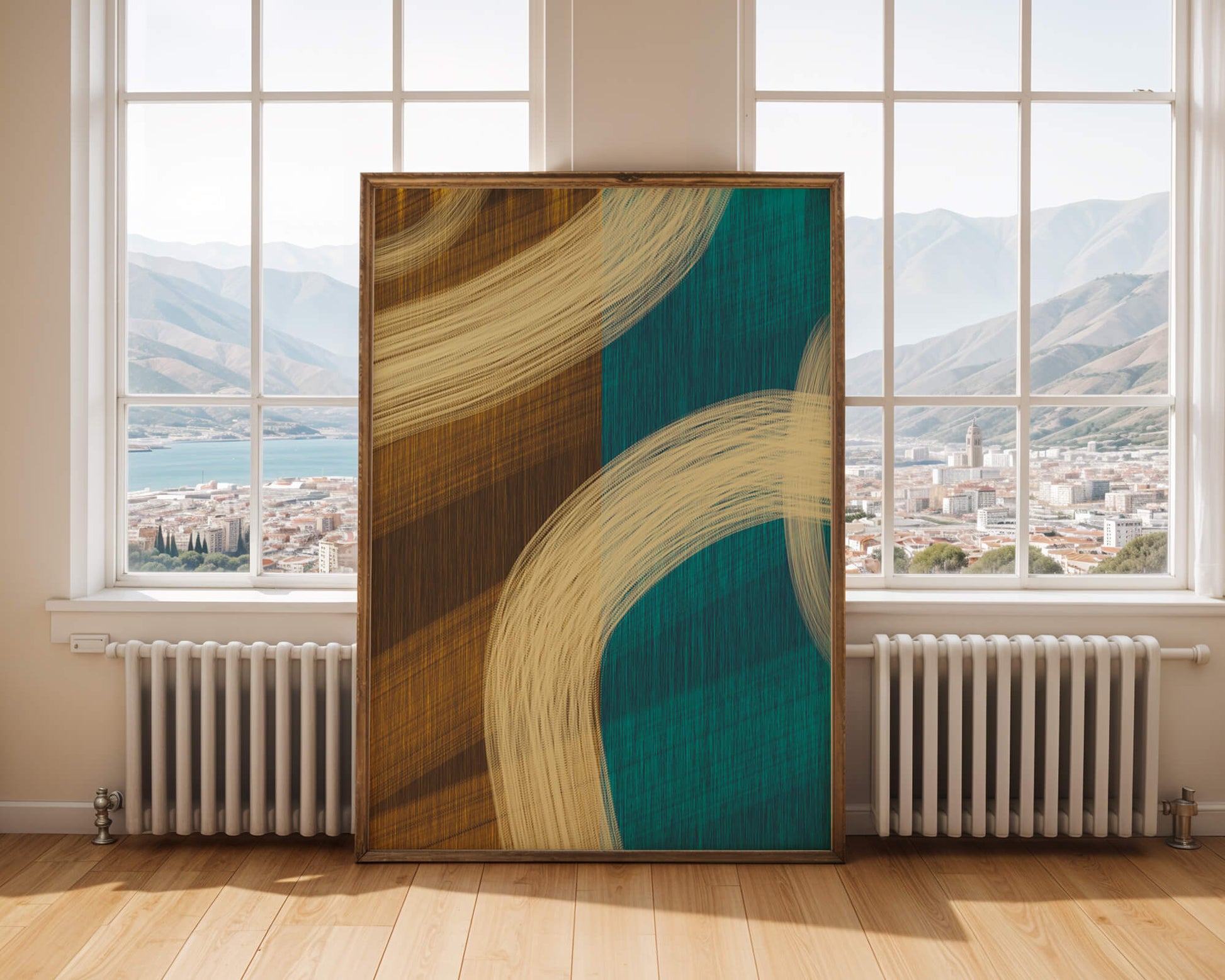 Abstract art with flowing brushstrokes and textured color contrast