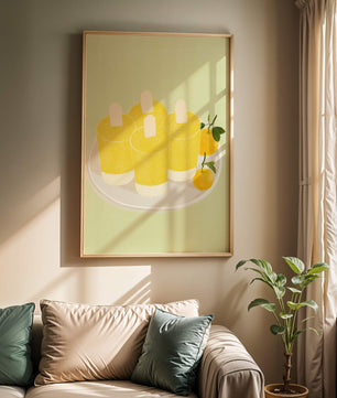Illustration de sucettes glacées jaunes et d'oranges sur une assiette