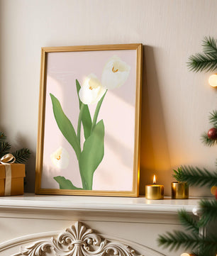 Elegant white tulips illustration on pastel background