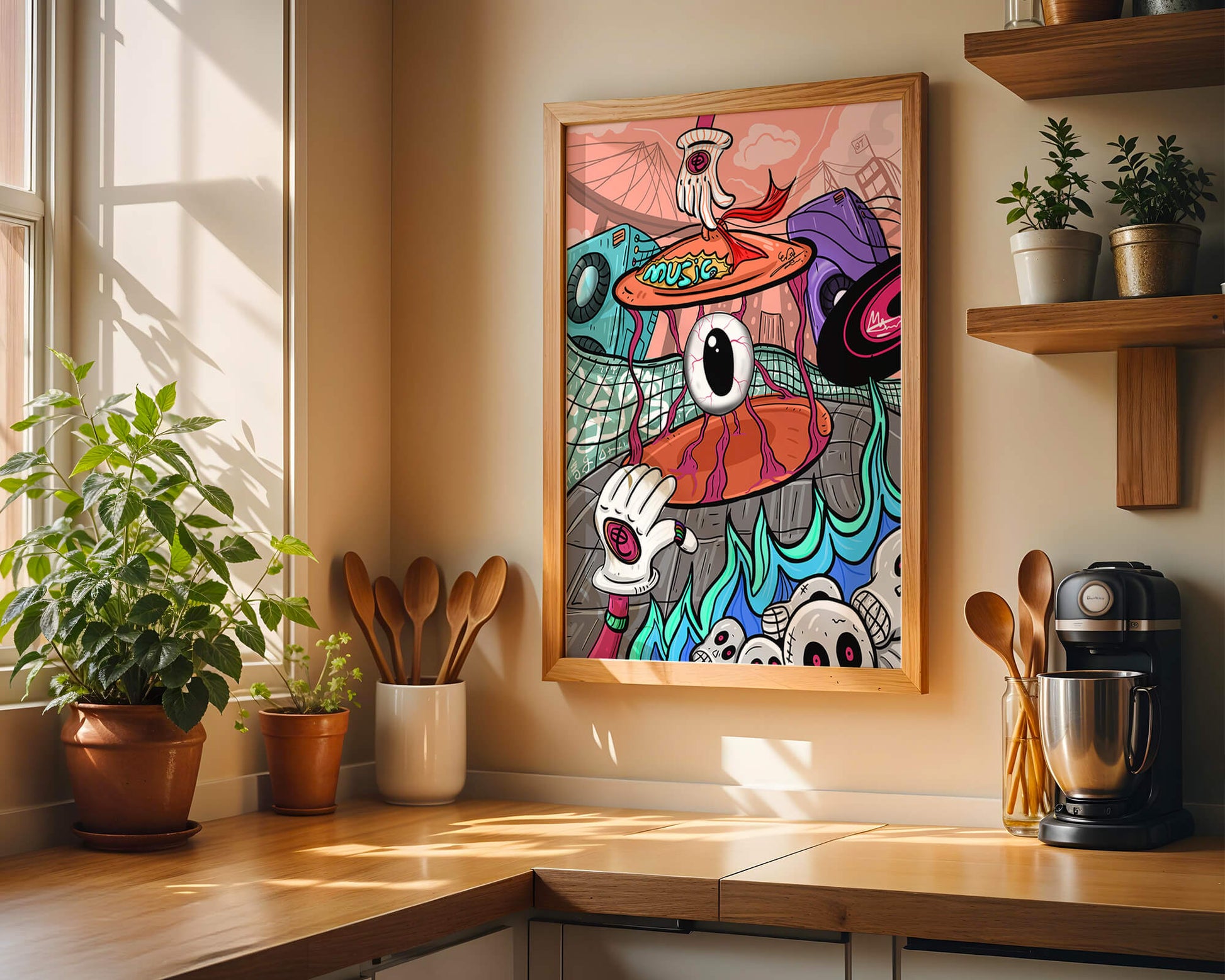 Colorful abstract surrealism illustration featuring vivid eye and surreal elements