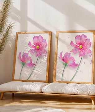 Flores delicadas en acuarela rosada con salpicaduras artísticas en lienzo