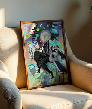 Conception de personnage numérique futuriste dans un décor spatial de science-fiction
