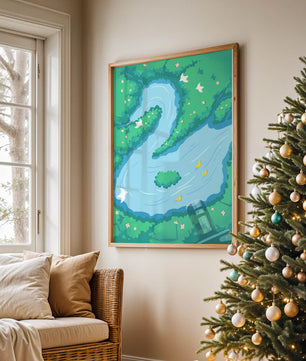 Serene River with Ducks and Birds in a Lush Landscape
